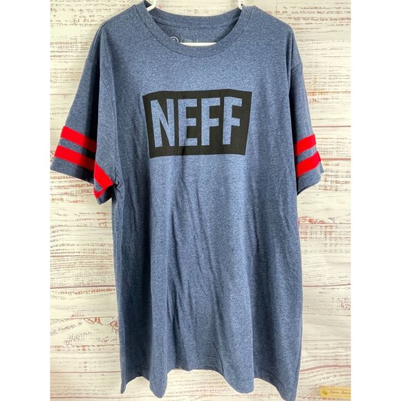 NWT Neff Heather Blue w/ Red‎ Stripe 3XL T-shirt - Picture 1 of 5